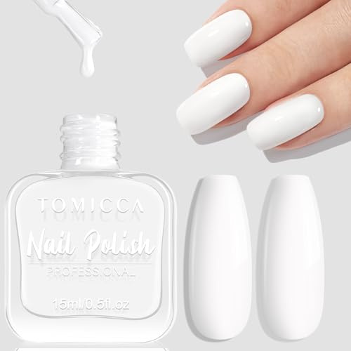 TOMICCA Weiß Nagellack 15ml Glänzend Schnelltrocknend | Langanhaltender, Weiss auf Wasserbasis Nagellack für DIY Nail Art Maniküre