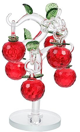 Luxshiny Kristall Baum Dekoration Rote Äpfel Elegante Tischfigur Wohnzimmer Desktop Ornament Feng Shui Stil Delikate Glasfigur Für Büro Hotel Geschenk