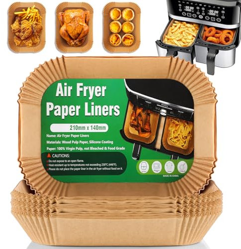 Papier Cuisson Air Fryer, 110 pièces Food, Grade 22 x 14 cm Rectangulair Paper Liner Friteuse Huile Accessoires pour Ninja AF300EU /AF400EU /Cecotec Double Airfryer