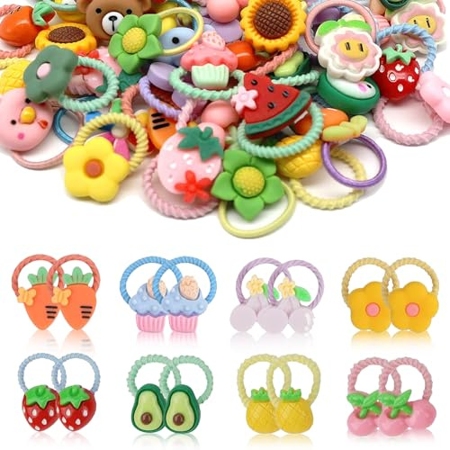 Calkkrer 60 pièces d'élastiques à Cheveux colorés pour Filles, élastiques à Tresses pour bébés, élastiques à Cheveux pour Enfants avec Fleurs, élastiques à Cheveux avec