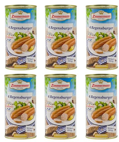 Food-United Regensburger Würste 6x550g Dose | knackig im Biss | Knackwurst | Handwurst | Knacker | Dicke | Buchenholz geräuchert | Würzig | bayerische Wurstspezialität | Brühwurst von ZIMMERMANN (6)