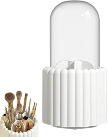 Organizador de brochas de maquillaje giratorio de 360 grados para escritorio, gran caja de almacenamiento para brochas de maquillaje, con tapa, giratoria, de gran volumen