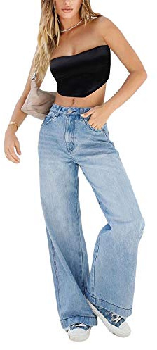 Jeans larghi da donna Y2K a vita bassa a gamba larga dritta pantaloni boyfriend casual vestibilità ampia pantaloni in denim streetwear, Blu scuro., S