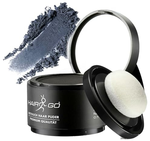 HAIR GO Premium Ansatzpuder - Haar Concealer zur Haarverdichtung für Frauen und Männer, wasserfestes Haar Make-up zum Ansatz kaschieren - Friseurqualität - Pulver Natürlich (4gr.) (dunkelgrau)