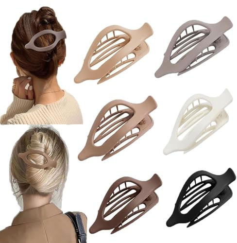 Hair Claw Clips 6Pcs Strong Hold Hair Clip for Thick Thin Hair, Matte Flat Hair Clamps Nonslip Jaw Clips for Women and Girls (Solid color)