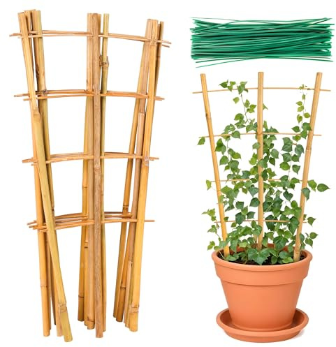 Bamboo Trellis, 12pack 16 Inch Small Plant Wood Bamboo Trellis for Climbing Plants Indoor Potted Plants