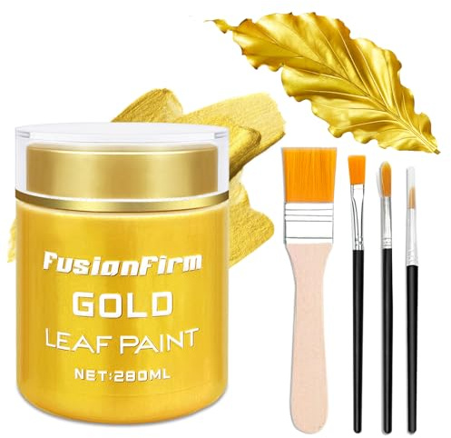 FusionFirm Pittura Acrilica Oro Metallizzato, 280 ml, Atossica e Resistente alla Luce, Per Fai da Te, Tela, Legno, Tessuto, Ceramica, Pietra, Con 1 Pennello Inclusi