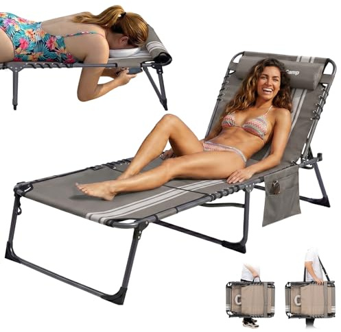 KingCamp Sonnenliege Klappbar mit Loch für Kopf & Arme, bis 180 kg, Grau