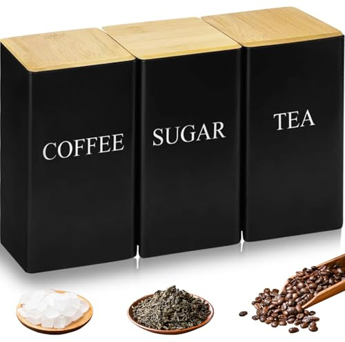Lighterday Tea Coffee Sugar Canisters,1000ml 3 Piece TeaCoffee and Sugar Canisters Set with Lid,Coffee Tea Sugar Set for TeaCoffee