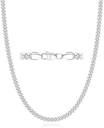 Esrael 925 Sterling Silber Kette für Herren 3mm Silberkette Herren Kubanische Halskette Männer Silber Halskette Männer Jungen Schmuck Geschenke für ihn 18Zoll