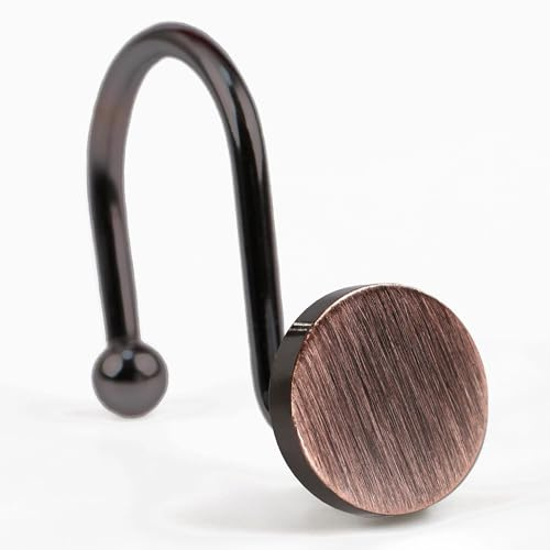Bronze Shower Curtain Hooks Rings: Round Button Design Rustproof Heavy Metal Shower Curtain Rings for Bathroom - Modern Simple Decorative Shower Curtains Hangers for Shower Rod - Set of 12