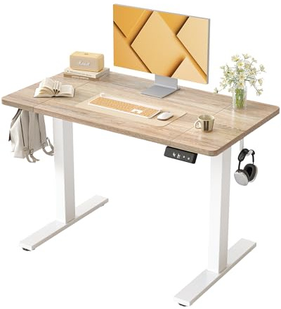 BEXEVUE Höhenverstellbarer Schreibtisch 100×60 cm, Schreibtisch Höhenverstellbar Elektrisch, Steh-Sitz Tisch mit 2 Memory-Funktionen, Computertisch, Ahornholz