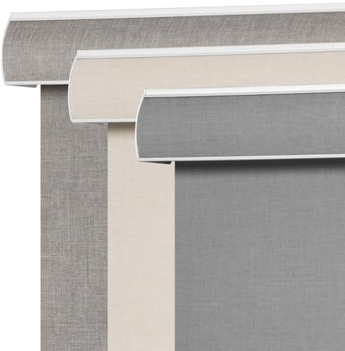 SEEYE Blackout Roller Shades for Windows, Cordless, Roller Blinds, Linen Fabric Window Blinds, Thermal Insulated Fabric UV Protection, Room Darkening Shades for Home,Office (Line Grey, 38 W x 72 H)