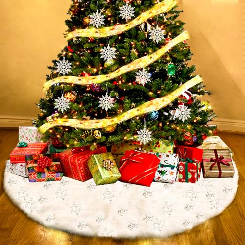 YPLonon Weißer Baumteppich Weicher Plüschteppich 122 cm Runder Teppich | Weihnachtsbaum Decke zum Schutz des Untergrunds Große Dekorative Matte für den Innen- und Außenbereich