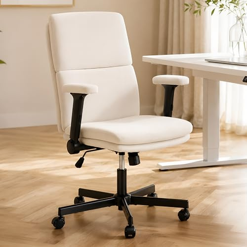 Fizzin Beige Ergonomischer Bürostuhl Schreibtischstuhl | Hochklappbare Armlehnen, doppellagige hohe Rückenlehne, höhenverstellbar & Wippfunktion Bürochefsessel