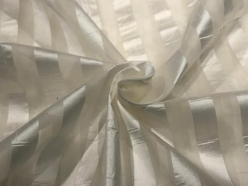 100% Silk Organza Fabric with Satin Stripe White Ivory 44 Wide [17698]