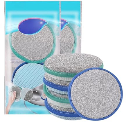 Gyrategirl 4 Pcs Wire Dishwashing Rags Quick Dry Round Wire Cleaning Cloths for Wet and Dry Double Layer Reusable Multipurpose Non Scratch Steel Wool Dishcloths for Kitchen Sinks Pots