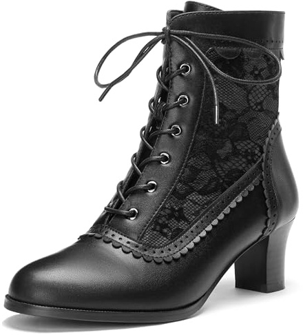 Voviggiw Women Victorian Boots Lace up Ankle Boots Witch Costume Booties Side Zipper NewBlack Size 40