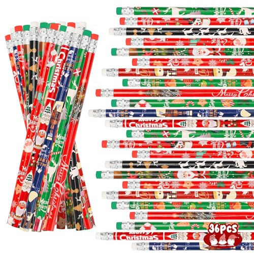 MestectPET Bleistifte Weihnachten. 36 Stück Bleistifte mit Radiergummi. Schreibstifte Kinder Deko für Adventskalender zum Befüllen. Weihnachtsstifte für Kinder Studenten Weihnachten Party