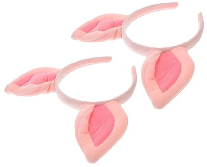 LALADEFIEE 2 Stück Haarbänder mit Rosa Schweineohren aus Stoff Rutschfest und Eng Anliegend Süßer Kopfschmuck für Fasching Karneval und Party