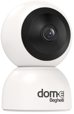 Beghelli Dom-e Motion Plus övervakningskamera justerbar från app full HD – Smartphone-kontroll, Wi-Fi, infraröd LED, motordriven rotation, nattsyn upp till 10 meter (vit färg)