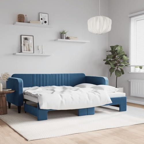 QZZCED 2-in-1-Schlafsofa mit Ausziehbett, Doppel-Sofa, modernes minimalistisches Design für Wohnzimmer, solide Struktur aus Holz und Metall