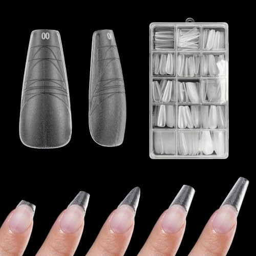 Capsule Americaine Ongle - ZAHRVIA 300pcs 12 Tailles Long Ballerina Faux Ongles Amande en Gel avec Lignes de Guidage, Capsules Ongles pour Pose Americaine Rapide, Kit Pro & DIY