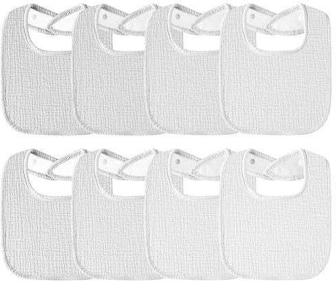 Kewlife present haklapp baby muslin fyrkantig baby halsduk justerbar för pojkar och flickor, Vit – 8 st, En Storlek