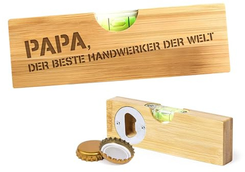 Casa Vivente Flaschenöffner im Wasserwaagen-Look mit Gravur für Papa, der Beste Handwerker der Welt, Witzige Gadgets, Geschenke für Männer zum Geburtstag, Lustiges Werkzeug mit Aufdruck