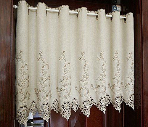 ABREEZE Valance Curtain for Window,Embroidered Floral Curtain Decorative Pastoral Style Cafe Curtains Short Windows Curtains,59 Width by 29 Length Inch