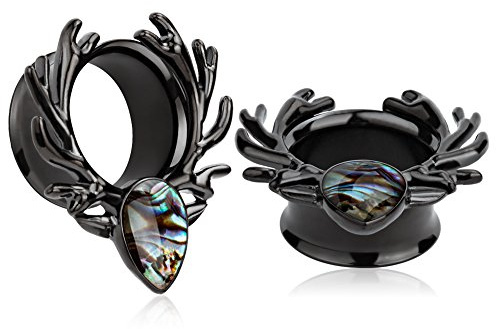 KUBOOZ 1 Paar schwarze Sea-Shell Forest Antlers Slivery Opal Ear Plugs Tunnel Gauges Dehner Piercings