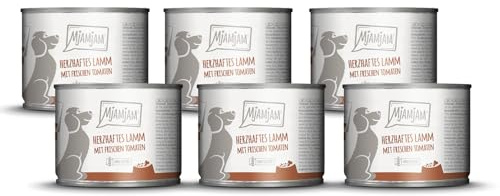 MjAMjAM - Premium Nassfutter für Hunde - herzhaftes Lamm an gekochtem Reis mit frischen Tomaten, naturbelassen mit extra viel Fleisch, (6 x 200 g)