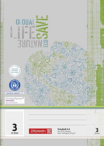 Brunnen 104410301 Recycling-Schulheft DIN A4 (16 Blatt, einfaches Heft)