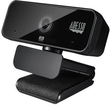 Adesso CyberTrack H6 Webcam USB 4K Ultra HD avec Microphone stéréo intégré et obturateur de confidentialité, Suppression du Bruit, PC/Ordinateur Portable/Mac/Tablette, Fonctionne avec Skype, Zoom,