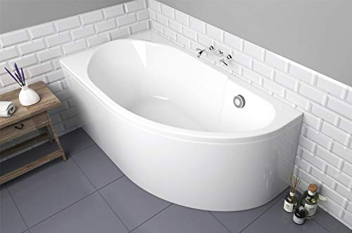 ECOLAM® Badewanne Eckbadewanne Acryl Miki Polimat weiß 140x70 cm LINKS + Schürze Ablaufgarnitur Ab- und Überlauf Automatik Füße Silikon Komplett-Set
