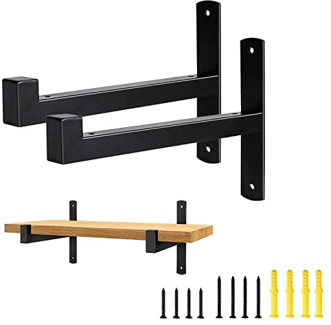 DOMI PRO Regalträger Regalhalterung 2 Stück, 30cm Regalwinkel Schwerlastträger, T-Form Wandregal, Schwarz schwimmende Regalhalterung Schwere Industrielle Retro （12inch）