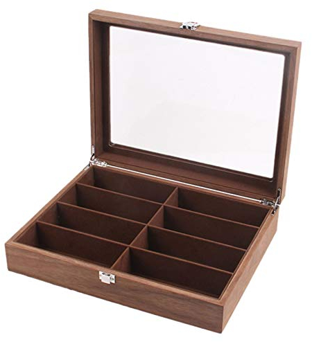 Brillenbox Brillen Display Brillenkoffer, Vintage Holz Sonnenbrille Display Organizer Box 8 Slots Brillenhalter Klar Top Abschlussbare Brillen Lagerung Hülle für Präsentation Brillenaufbewahrung Sonne