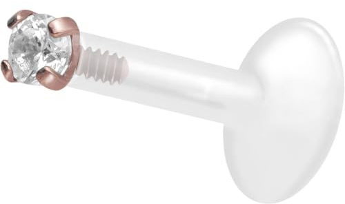 PIERCINGLINE PTFE Labret mit Innengewinde | Titan AUFSATZ KRISTALL | Piercing Lippe Nase Ohr Helix | Farb & Größenauswahl