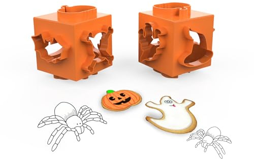 CÉCOA • Cube Emporte-Pièce Halloween 6 Formes • Citrouille, Fantôme, Chat, Chauve-Souris, Tête de Mort, Chapeau de Sorcière • Biscuits, Sablés, Pâte à Sucre • Facile à Nettoyer
