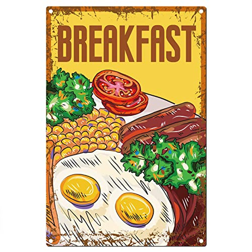 CREATCABIN Targa in Metallo Targa in Metallo Cartelli per Colazione Uova Salsiccia Pomodoro Soia Verdura Vintage Decorazione Arte Parete Divertente Rustico Fattoria Cortile Cucina Bar 8 x 12 Pollice