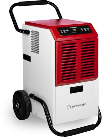 Turbionaire PRO 50N Profi Luftentfeuchter, bis zu 51,4 l/Tag, elektronisches Hygrostat, digitale Steuerung, Feuchtigkeitsanzeige, integrierter 5,5 l Tank, robuste Rollen für einfachen Transport