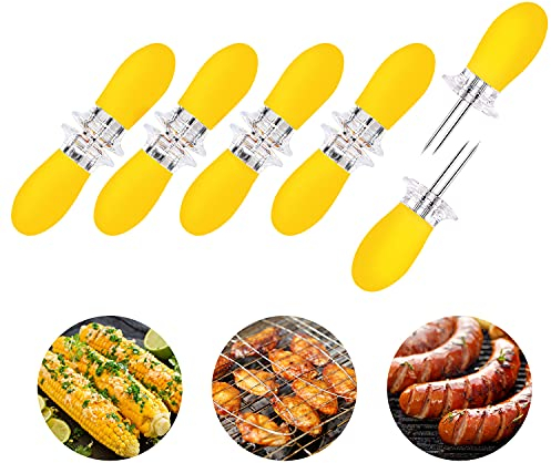 10Pcs/5Paris Corn Holders Corn on The Cob Stainless Steel Corn Cob Holders BBQ Fork Skewers for Home Cooking Camping Parties (Yellow)