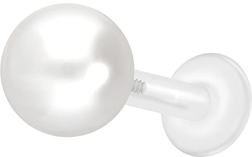 PIERCINGLINE PTFE Labret mit Innengewinde Titan AUFSATZ SYNTHETISCHE PERLE Piercing Lippe Nase Ohr Helix Tragus Medusa Farb & Größenauswahl