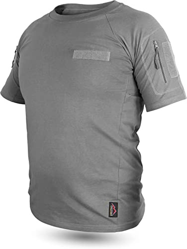 Taktisches Tropen T-Shirt mit Armtaschen, Unterarmtaschen und 3 Klettpatchflächen Grau L