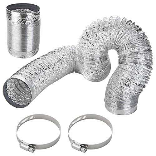 QISF 100mmx3M Aluminium Foil Flexible Ducting,Air Duct Flexible Hose with 2 Clamps for Tumble Drier, Cooker Hood, Extractor Fan, Hydroponics Grow Room,Bathroom Extraction Fan