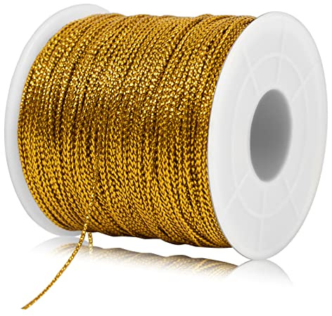 LEREATI Filo Dorato per Decorazioni 1mm x 100m Filo Natalizio Filo Oro per Gioielli, Filo per Palline Natale, Artigianato, Confezioni Regalo, Hobby Creativi, Braccialetti (Oro Profondo)