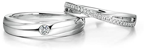 AMDXD Echter Schmuck Ringe Diamant 0.16ct, 2 Stücke Solitärring 950 Platin Kreuz Design Freundschaftsringe Eheringe Diamantring, Damen 57 & Herren 62