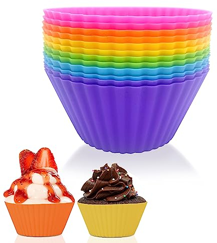 Cupcake Molds, Reusable Silicone Baking Cups, 12 Pcs Silicone Muffin Pans, 6 Colors