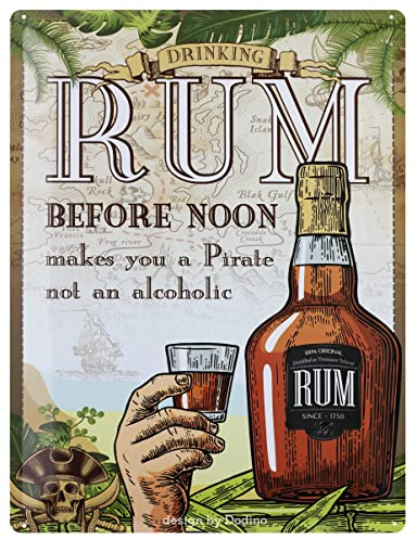 DODINO Cartel de chapa de 30 x 40 cm, RUM, Cartel Decorativo de Metal para Decoración de Taberna Bar Cafetería Idea de regalo para fans de cóctel