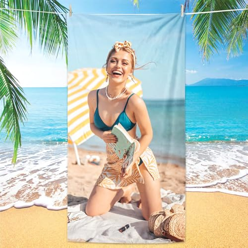 Gudina Personalisiertes Strandtuch.Personalisiertes Strandhandtuch mit Foto/Bild/Text/Name.Perfekt für Reisen, Schwimmen, Camping, Urlaub,50 * 100cm